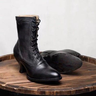 Women's Sculptural Heel Lace-Up Ankle Boots – Pointed Toe | Sarah Express