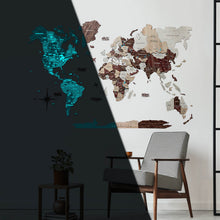 Load image into Gallery viewer, 3D Luminous Colored Wooden World Map Cappuccino