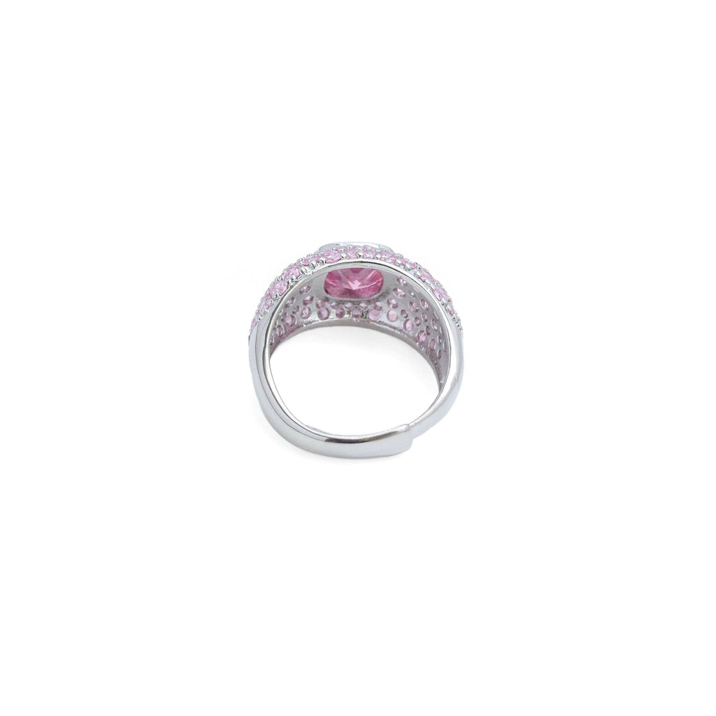 Big Pink Square CZ Statement Adjustable Ring, Sku#A329