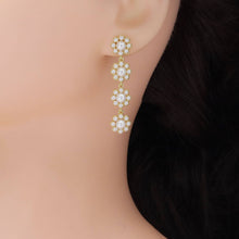 Load image into Gallery viewer, Gold White Pearl Flower long Earrings, Sku#LD532