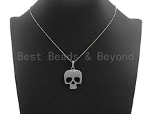 Load image into Gallery viewer, Oxidized silver CZ Micro Pave Skull Pendant/Charm, Antique SIlver Color Skull, Cubic Zirconia Pendant Charm, 26x33mm,sku#X121