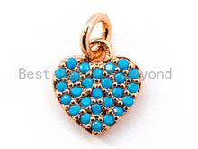 Load image into Gallery viewer, CZ Micro Pave Turquoise Heart shaped Pendant/Charm, Cubic Zirconia Pendant/Charm for Necklace Bracelet,9x10mm, sku#F335