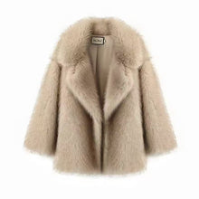 Load image into Gallery viewer, Mid Length Womens Faux Fox Fur Coat With A Blazer Style Collar