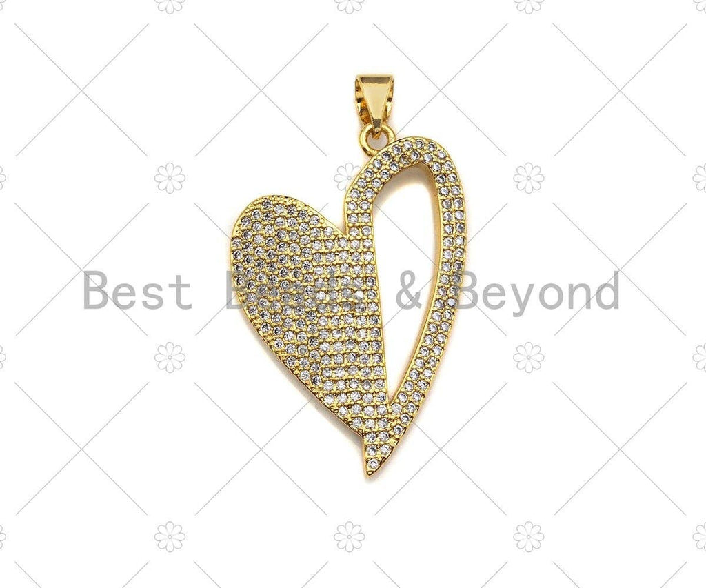 CZ Micro Pave Unbalanced Heart Charm/Pendant, half Heart Shape Charm, Heart Pave Pendant, Gold plated charm, 22x32mm, Sku#LK125