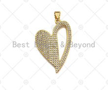 Load image into Gallery viewer, CZ Micro Pave Unbalanced Heart Charm/Pendant, half Heart Shape Charm, Heart Pave Pendant, Gold plated charm, 22x32mm, Sku#LK125