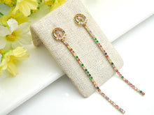 Load image into Gallery viewer, Gold Clear Silver Rainbow Long Strip Dangle Earrings, J223