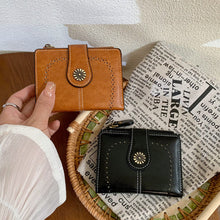 Load image into Gallery viewer, Women's Vintage Oil Leather Wallet - Floral Embossed Short Bifold with RFID Protection