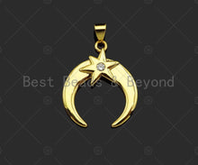 Load image into Gallery viewer, CZ Micro Pave 18k Gold North Star On Horn Shape Pendant, Cubic Zirconia Pendant, Horn Charm, CZ Micro Pave Pendant,21x25mm,Sku#LK213