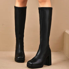 Load image into Gallery viewer, Women's Chunky Heel Leather Boots - High Shaft Round Toe Lace-Up Winter Boots