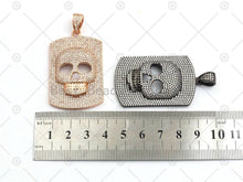 Load image into Gallery viewer, CZ Micro Pave Embossment Skull On Rectangle Shape Pendant,Cubic Zirconia Large Skull Charm, Necklace Bracelet Charm, 50x30mm, Sku#F667