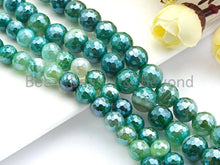 Load image into Gallery viewer, Green Agate Attachment Necklace with Large CZ Pave Silver clasp, 18 long, 8mm/10mm beads size, sku#D45