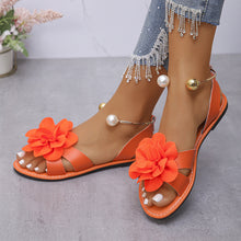 Load image into Gallery viewer, Women's Pearl Strap Flat Sandals - Elegant Open Toe Summer Sandals with Floral Design