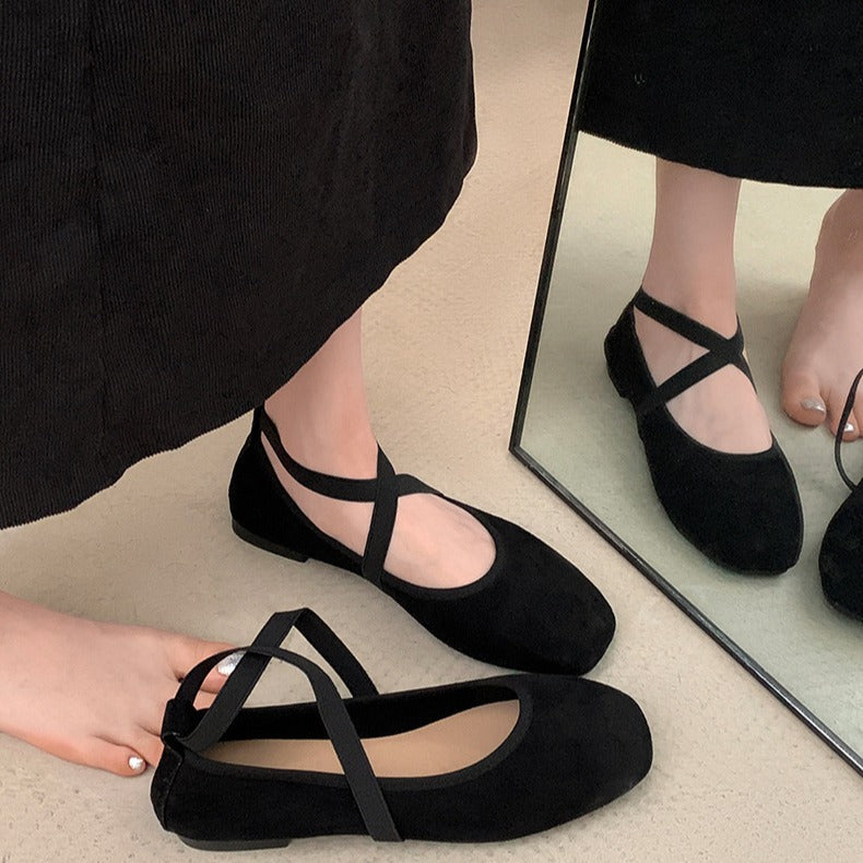 Women's Mary Jane Chunky Heel Flats | Square Toe Buckle Closure PU Leather Shoes