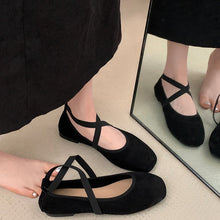 Load image into Gallery viewer, Women's Mary Jane Chunky Heel Flats | Square Toe Buckle Closure PU Leather Shoes