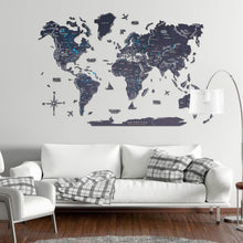Load image into Gallery viewer, 3D Wooden World Map Midnight