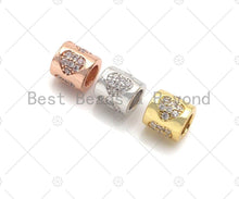 Load image into Gallery viewer, CZ Micro Pave Heart Shape On Large Hole Tube spacer Beads,Clear CZ Drum Barrel Spacer,Men's Jewlry,7x8mm, Sku#C119