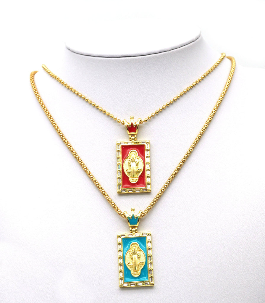 CZ Enamel Virgin Mary Pendant, Sku#JL77