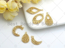 Load image into Gallery viewer, Filigree Gold Lacy Charm, heart/leaf/oval/Teardrop Shape Brushed Gold Twisted Wire Charm Pendants for Earrings necklace making, sku#CP06