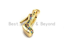 Load image into Gallery viewer, CZ Colorful Micro Pave High-heel Shoes Pendant, High-heel Shoe Pave Pendant, Gold plated, 16x6mm, Sku#F829