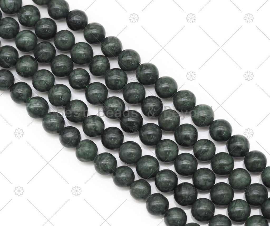 Natural Dark Green Jade Round Smooth Beads, Sku#U1196