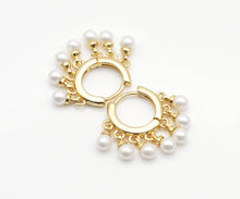 Load image into Gallery viewer, Gold Filled Dangle White Pearl Hoop Earrings, Sku#LD376