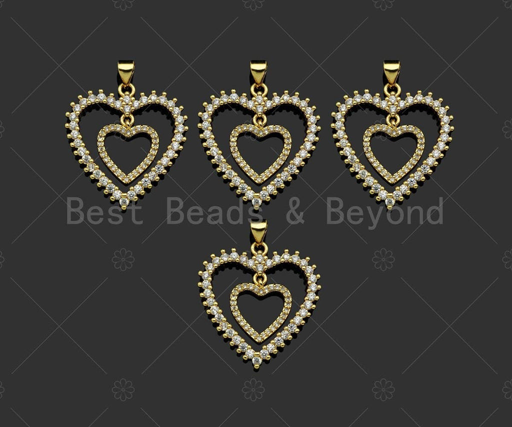 Gold Filled CZ Micro Pave Double Heart Shape Pendant, 18K Gold Filled Charm, Necklace Bracelet Charm Pendant,25x27mm,Sku#LD95