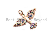 Load image into Gallery viewer, Colorful Cz Micro Pave Bird Pendant, CZ Pave Pendant, Gold/Rose Gold/Silver/Gunmetal plated, 29x21mm, Sku#F805