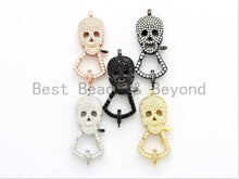 Load image into Gallery viewer, CZ Micro Pave Skull Lobster Claw Clasp, Large Skull Pave Clasp/Pendant Connector, Cubic Zirconia Pave Clasp/Connector/Link,17x37mm, sku#H131