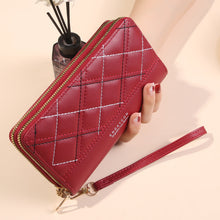 Load image into Gallery viewer, Women's Large Capacity Double Zipper Long Wallet – Quilted PVC Bifold Purse