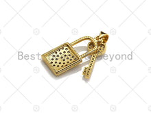 Load image into Gallery viewer, 18K Gold CZ Micro Pave Lock with Key Pendant, Lock Pave Pendant, Gold Padlock, 12x26mm, Sku#LK18