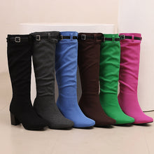 Load image into Gallery viewer, Chunky-Heeled Over-the-Knee Boots with Color-Block Leather Belt Buckle - Women's High Fashion Boots