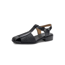 Load image into Gallery viewer, Women's Woven T-Strap Block Heel Sandals | Oiled Cowhide Square-Toe