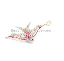 Load image into Gallery viewer, CZ Micro Pave Mixed Color Swallow Bird Pendant, Cubic Zirconia Pendant, Gold/Silver/Rose Gold, 28x61mm, SKU#F11