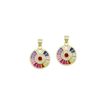 Load image into Gallery viewer, Colorful Baguette CZ Gold Round Coin Charm Pendant,Sku#LX862