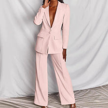 Load image into Gallery viewer, Lapel Button-Down Blazer &amp; Straight-Leg Trousers Suit