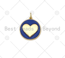 Load image into Gallery viewer, Gold Heart On Colorful Enamel Round Coin Shape Pendant, 18K Gold Filled Heart Charm,Enamel Pendant,Enamel Jewelry,17x19mm,Sku#F1411C