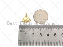Load image into Gallery viewer, CZ Micro Pave Do Everything For You Word On Fan Shape Pendant,14K Dainty Gold Leaf Charm, Necklace Bracelet Charm,14x16mm,Sku#ZX04