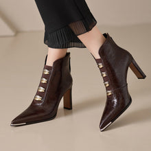 Load image into Gallery viewer, Women's Pointed-Toe Chunky Heel Short Boots – Satin Upper, Ultra-High Heel