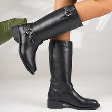 Load image into Gallery viewer, Women's Plus-Size Chunky Heel Zipper Thigh-High Boots – Synthetic Leather Over-the-Knee Boots