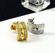 Load image into Gallery viewer, CZ Gold Silver Pave Huggie Stud Earrings, Sku#B214