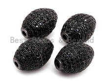 Load image into Gallery viewer, Black CZ Pave On Black Micro Pave Oval Spacer Beads Crystal for Bracelet/Necklace, Cubic Zirconia Beads, 16x12mm, sku#G328