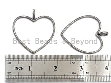 Load image into Gallery viewer, Rhidium CZ Micro Pave Large Hollow out Heart Pendant, Oxidized Silver Pave Pendant, Antique Silver Fashion Jewelry Findings, 43mm, sku#X118