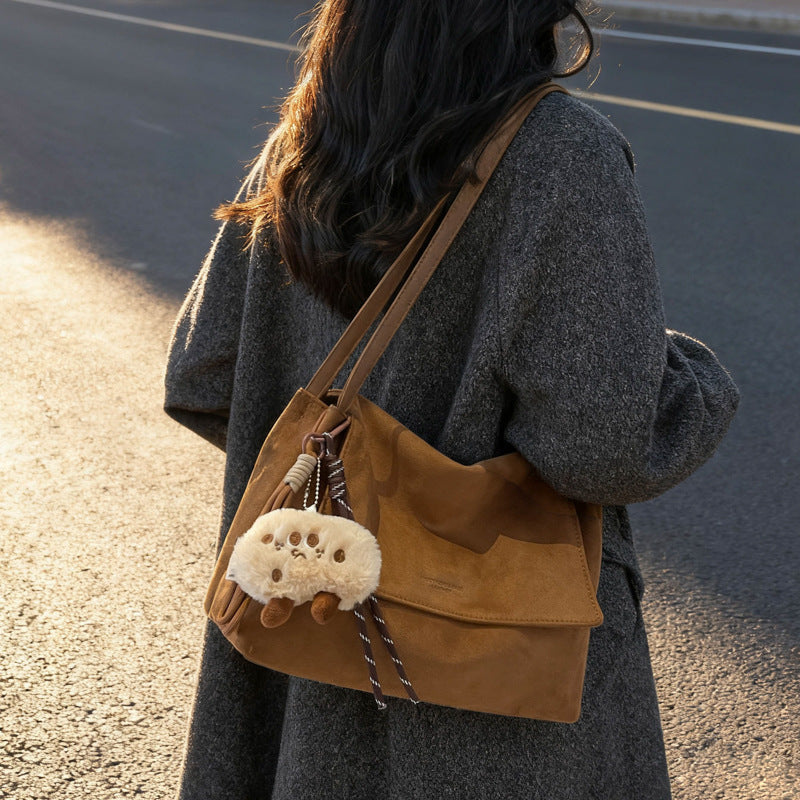 Retro High-Capacity Suede Shoulder Bag – Casual & Commuter Handbag for Women