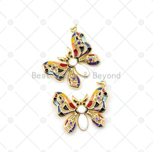 Load image into Gallery viewer, Colorful Enamel Butterfly Shape Pendant,18K Gold Filled Butterfly Pendant, Necklace Bracelet Charm Pendant, 32x25mm,Sku#LK493
