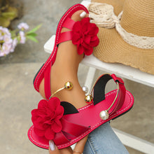 Load image into Gallery viewer, Women's Pearl Strap Flat Sandals - Elegant Open Toe Summer Sandals with Floral Design