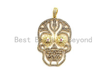 Load image into Gallery viewer, CZ Micro Pave Skull Pendant,Skull Pave Pendant,Turquoise/Fuchsia/Green/Cobalt/Black, Halloween Pave, 30x47mm, Sku#F669