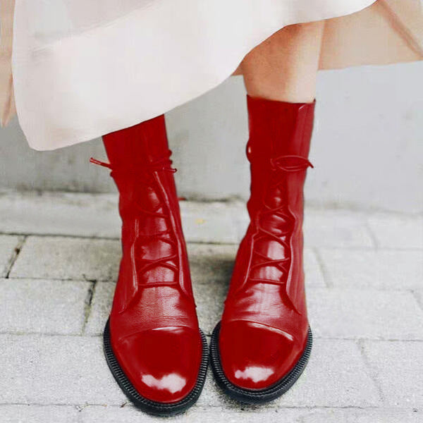 Women's Fleece-Lined Combat Boots - British Style Lace-Up Ankle Boots with Chunky Sole