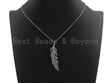 Load image into Gallery viewer, CZ Micro Pave Feather Pendant, Antique Silver Tone, Clear Cubic Zirconia Big Pave Feather Charm Pendant, 14x58mm,sku#F1011
