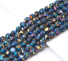 Load image into Gallery viewer, Blue Orange Yellow Black Imperial Jasper Round Smooth Beads, 10mm, Sku#U1491