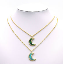 Load image into Gallery viewer, Baguette CZ Abalone Turquoise Malachite Cresent Moon Charm, Sku#L682